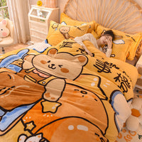 HKM-534291 Cartoon Milk Velvet Bed Set - Quilt Cover, Pillowcases & Sheet - Soft Flannel, 200x230cm