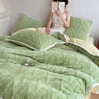 HKM-534291 Solid Color Thickened Milk Fiber Four-Piece Bedding Set with Duvet Cover and Pillowcases
