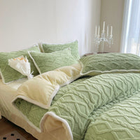 HKM-534291 Solid Color Thickened Milk Fiber Four-Piece Bedding Set with Duvet Cover and Pillowcases