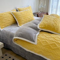 HKM-534291 Solid Color Thickened Milk Fiber Four-Piece Bedding Set with Duvet Cover and Pillowcases