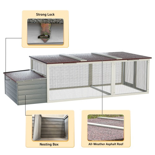 HKM-534291 Spacious Outdoor Wooden Chicken Coop with Nesting Box, Weatherproof Roof, and Secure Run for Backyard Poultry