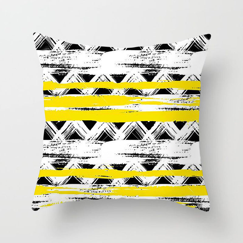 HKM-534419 Nordic Geometric Abstract Yellow and Black Pillow Cover for Home Sofa