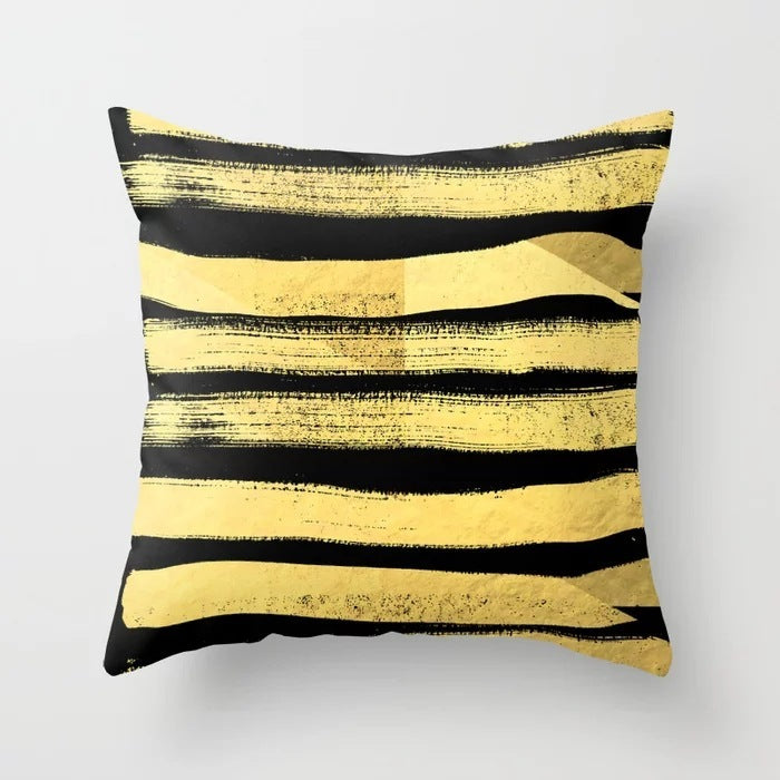 HKM-534419 Nordic Geometric Abstract Yellow and Black Pillow Cover for Home Sofa