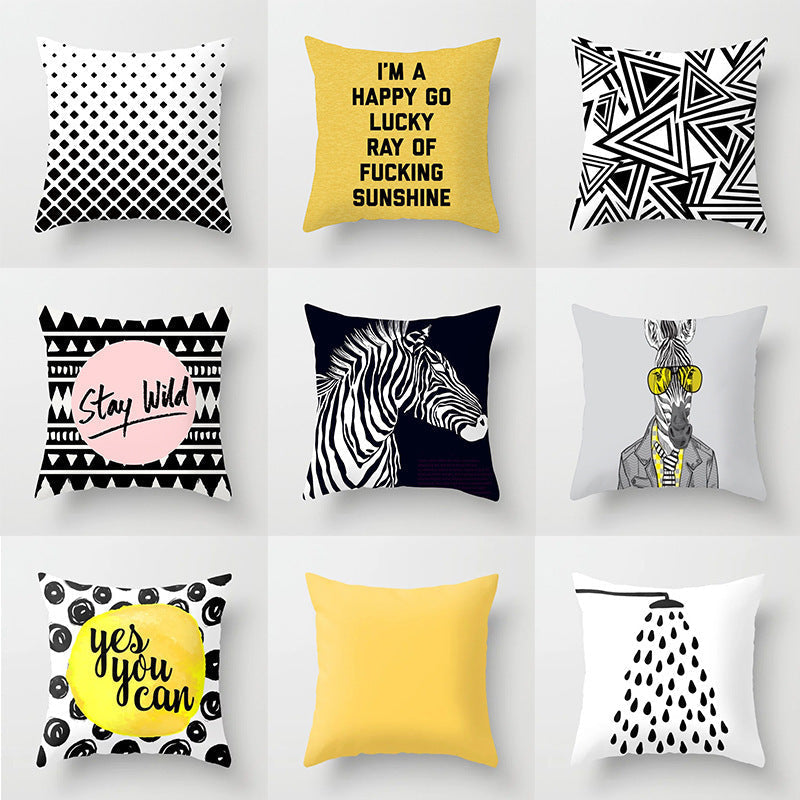 HKM-534419 Nordic Geometric Abstract Yellow and Black Pillow Cover for Home Sofa