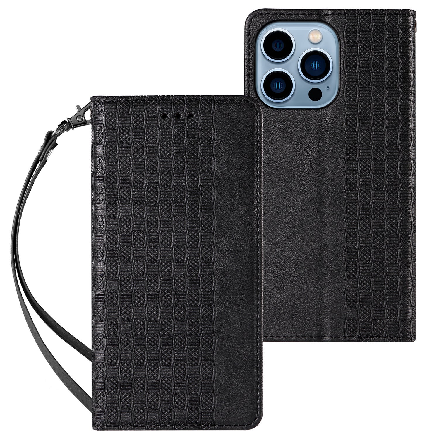 HKM-534547 Embossed Leather Flip Phone Case for iPhone 6/6S, 7/8, X/XS, 11, 12, 13 in Various Colors