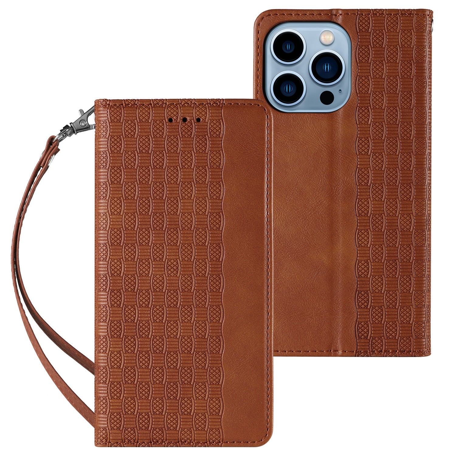 HKM-534547 Embossed Leather Flip Phone Case for iPhone 6/6S, 7/8, X/XS, 11, 12, 13 in Various Colors