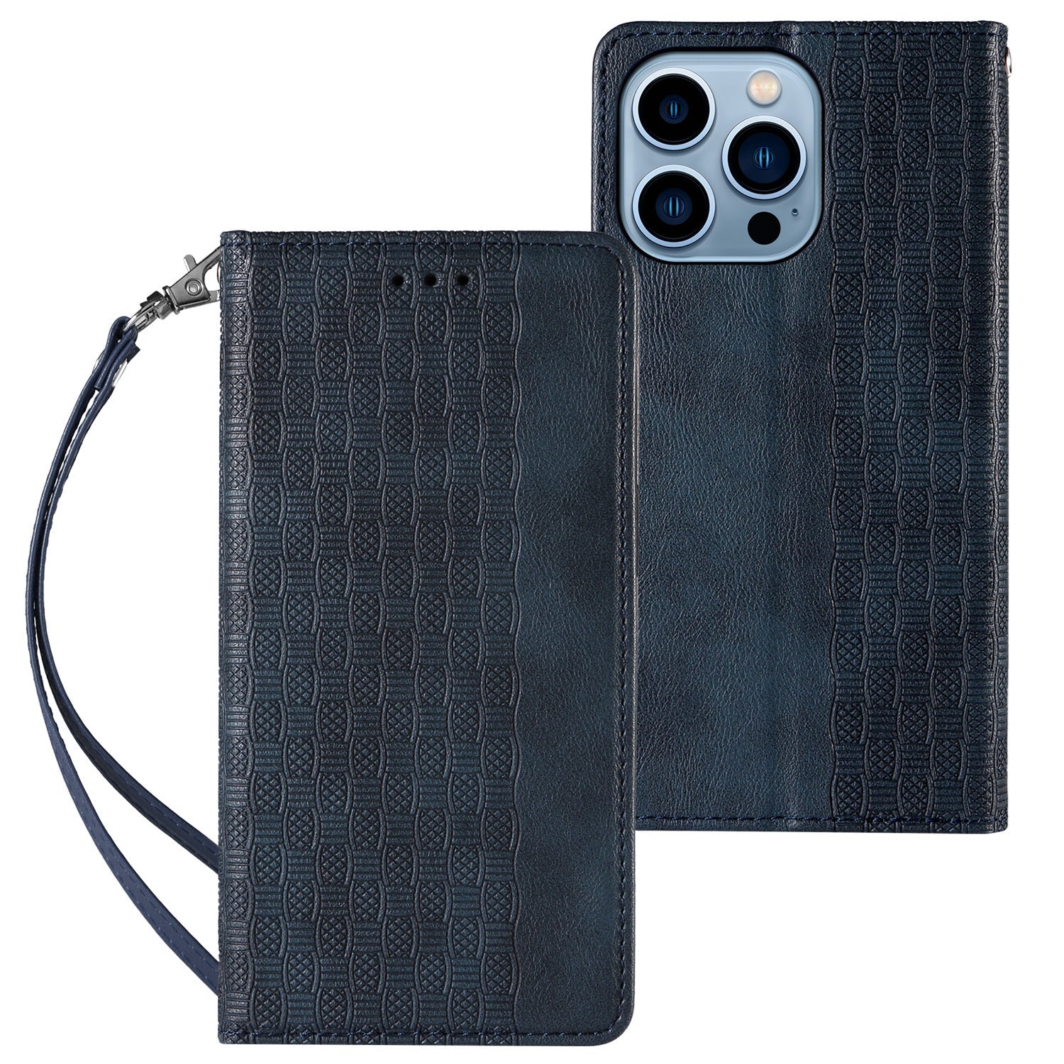 HKM-534547 Embossed Leather Flip Phone Case for iPhone 6/6S, 7/8, X/XS, 11, 12, 13 in Various Colors