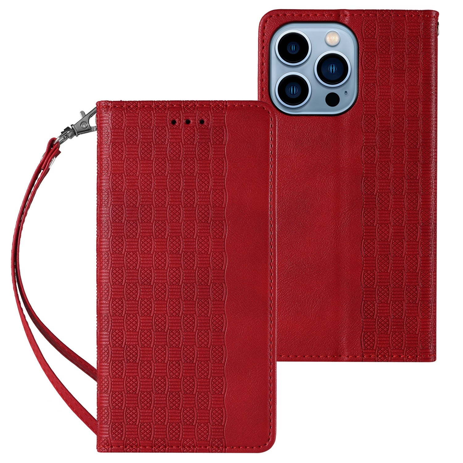 HKM-534547 Embossed Leather Flip Phone Case for iPhone 6/6S, 7/8, X/XS, 11, 12, 13 in Various Colors