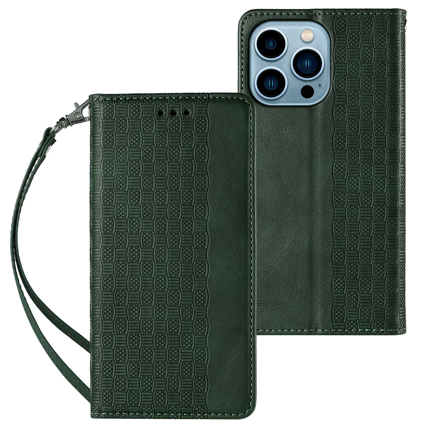 HKM-534547 Embossed Leather Flip Phone Case for iPhone 6/6S, 7/8, X/XS, 11, 12, 13 in Various Colors