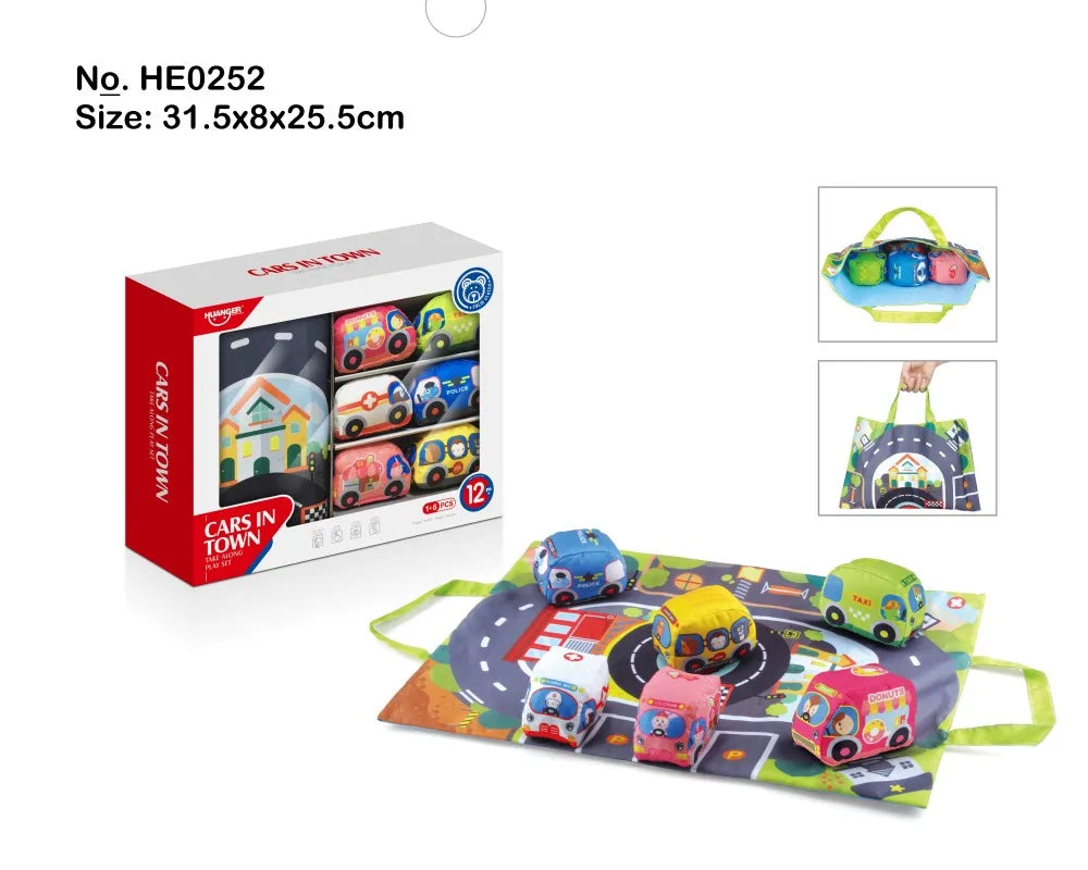 HKM-534547 Soft Plush Pull Back Vehicle Toys - 2 Pcs Cartoon Cars for Toddlers, Ideal for Kids 0-24 Months