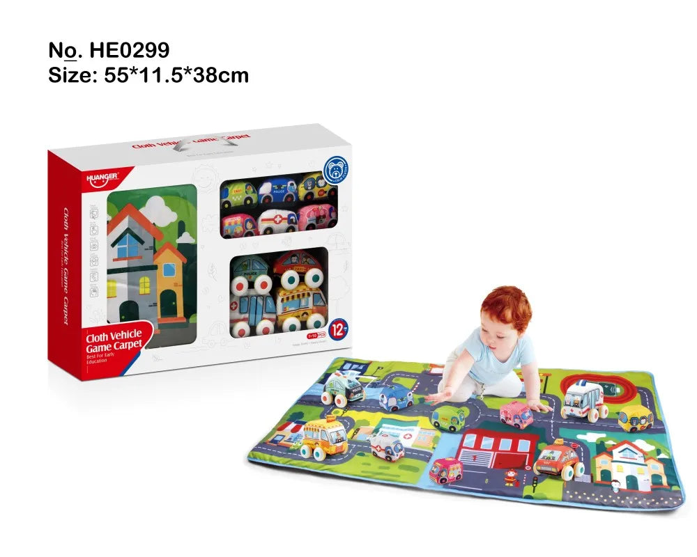 HKM-534547 Soft Plush Pull Back Vehicle Toys - 2 Pcs Cartoon Cars for Toddlers, Ideal for Kids 0-24 Months