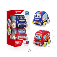HKM-534547 Soft Plush Pull Back Vehicle Toys - 2 Pcs Cartoon Cars for Toddlers, Ideal for Kids 0-24 Months