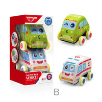 HKM-534547 Soft Plush Pull Back Vehicle Toys - 2 Pcs Cartoon Cars for Toddlers, Ideal for Kids 0-24 Months