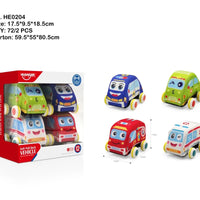 HKM-534547 Soft Plush Pull Back Vehicle Toys - 2 Pcs Cartoon Cars for Toddlers, Ideal for Kids 0-24 Months