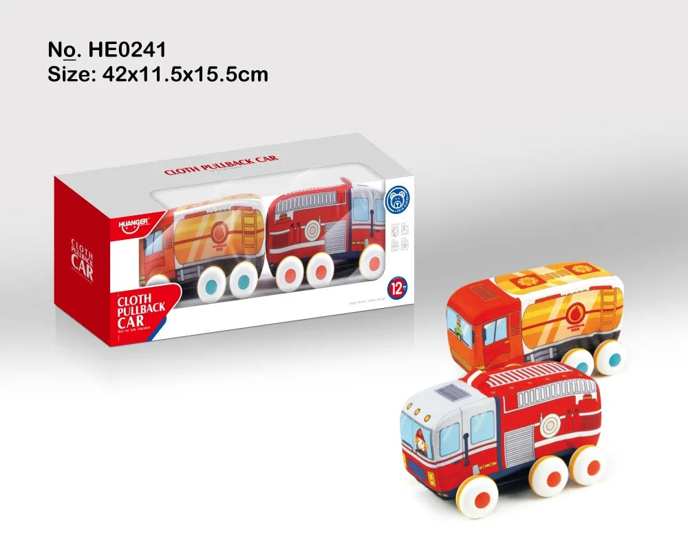 HKM-534547 Soft Plush Pull Back Vehicle Toys - 2 Pcs Cartoon Cars for Toddlers, Ideal for Kids 0-24 Months