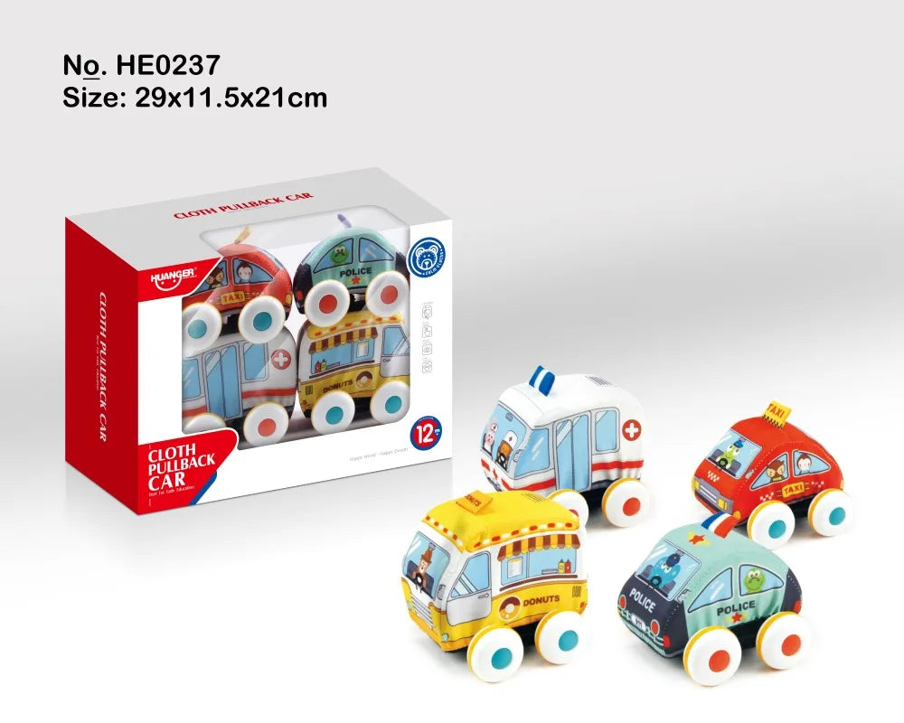 HKM-534547 Soft Plush Pull Back Vehicle Toys - 2 Pcs Cartoon Cars for Toddlers, Ideal for Kids 0-24 Months
