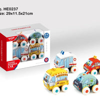 HKM-534547 Soft Plush Pull Back Vehicle Toys - 2 Pcs Cartoon Cars for Toddlers, Ideal for Kids 0-24 Months