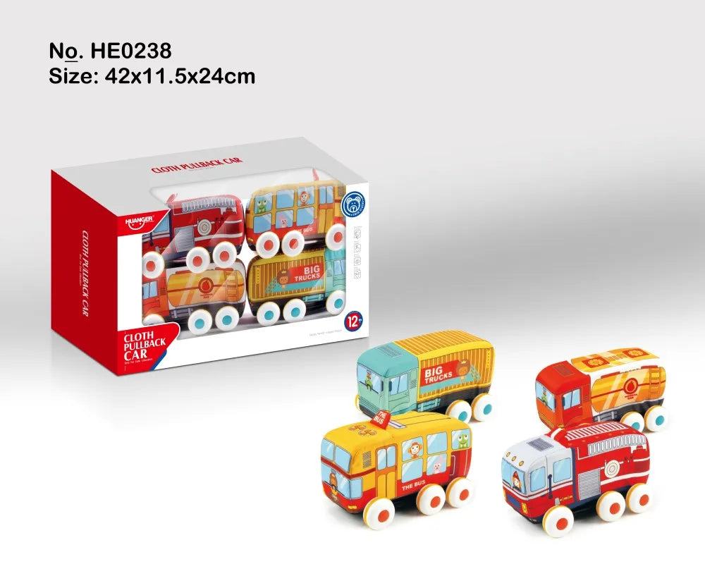 HKM-534547 Soft Plush Pull Back Vehicle Toys - 2 Pcs Cartoon Cars for Toddlers, Ideal for Kids 0-24 Months