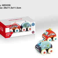 HKM-534547 Soft Plush Pull Back Vehicle Toys - 2 Pcs Cartoon Cars for Toddlers, Ideal for Kids 0-24 Months