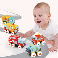 HKM-534547 Soft Plush Pull Back Vehicle Toys - 2 Pcs Cartoon Cars for Toddlers, Ideal for Kids 0-24 Months