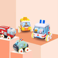 HKM-534547 Soft Plush Pull Back Vehicle Toys - 2 Pcs Cartoon Cars for Toddlers, Ideal for Kids 0-24 Months