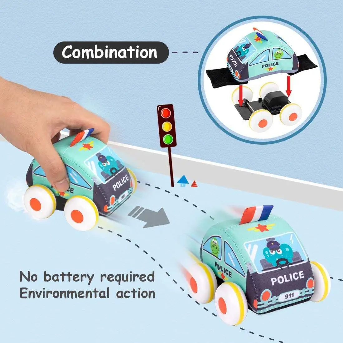 HKM-534547 Soft Plush Pull Back Vehicle Toys - 2 Pcs Cartoon Cars for Toddlers, Ideal for Kids 0-24 Months