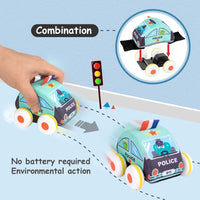 HKM-534547 Soft Plush Pull Back Vehicle Toys - 2 Pcs Cartoon Cars for Toddlers, Ideal for Kids 0-24 Months