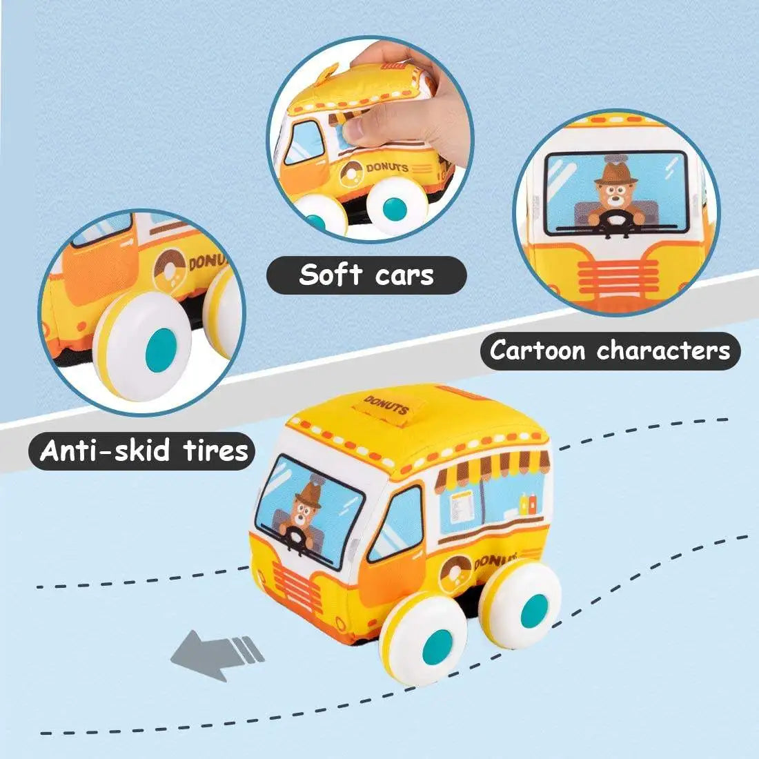 HKM-534547 Soft Plush Pull Back Vehicle Toys - 2 Pcs Cartoon Cars for Toddlers, Ideal for Kids 0-24 Months