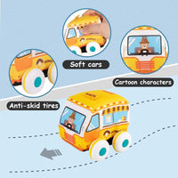 HKM-534547 Soft Plush Pull Back Vehicle Toys - 2 Pcs Cartoon Cars for Toddlers, Ideal for Kids 0-24 Months