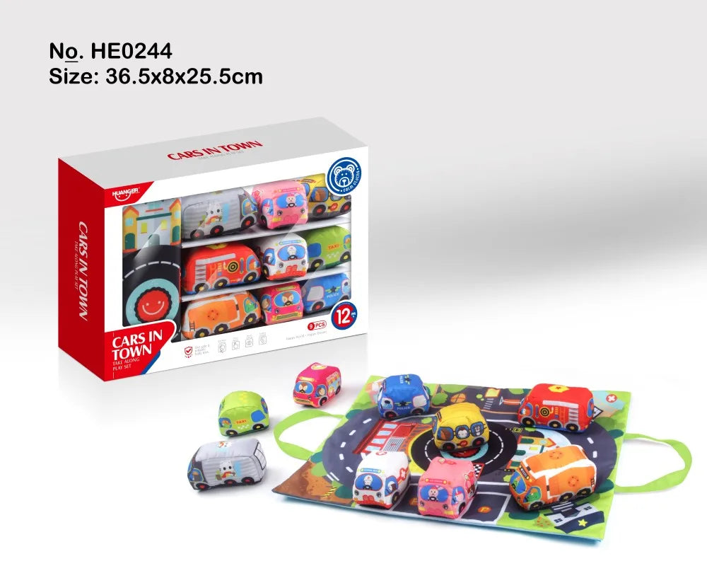 HKM-534547 Soft Plush Pull Back Vehicle Toys - 2 Pcs Cartoon Cars for Toddlers, Ideal for Kids 0-24 Months