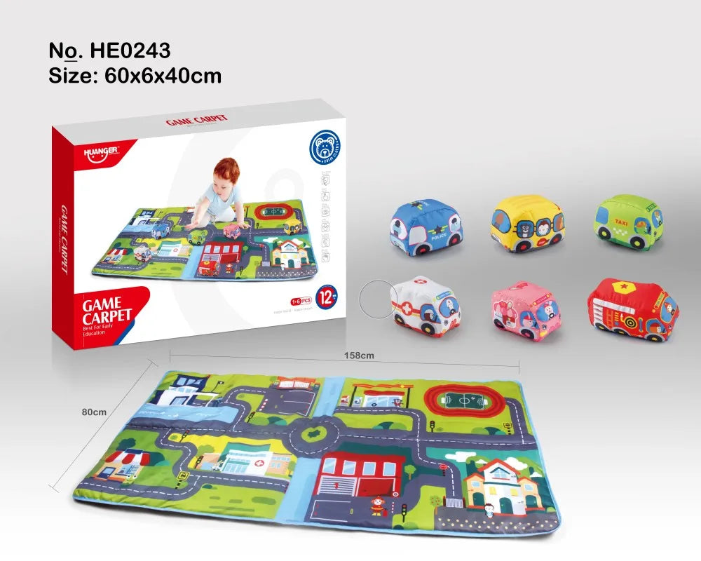 HKM-534547 Soft Plush Pull Back Vehicle Toys - 2 Pcs Cartoon Cars for Toddlers, Ideal for Kids 0-24 Months