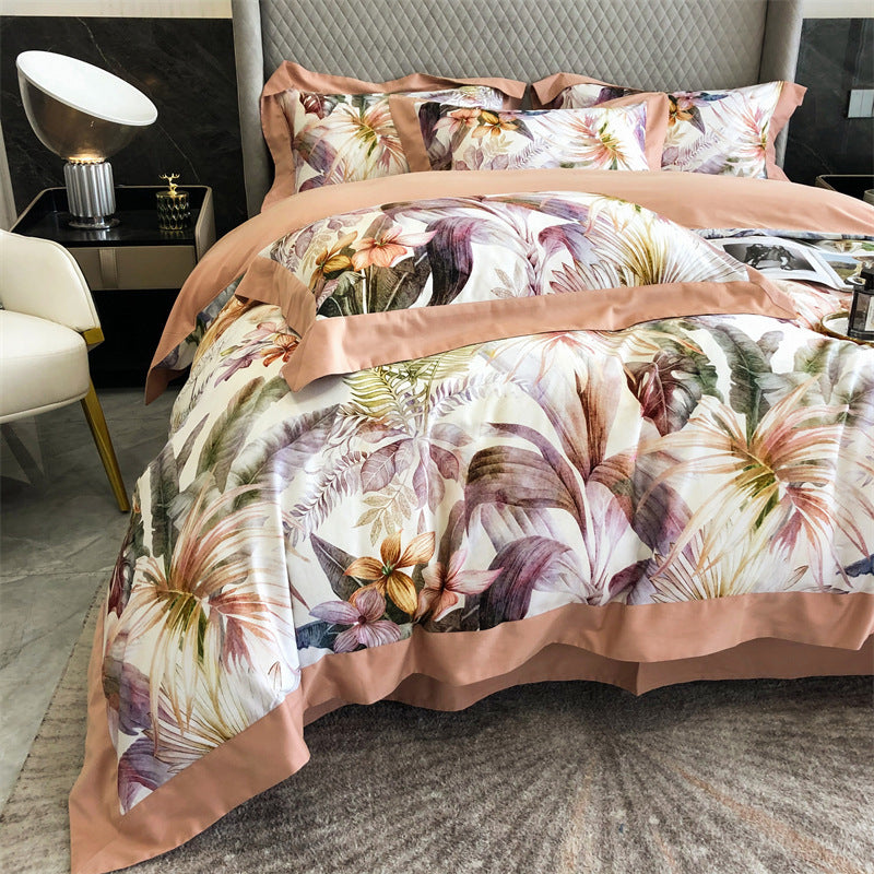 HKM-534611 Pure Cotton Four-Piece Bedding Set with Floral Pattern for 1.5-2m Beds