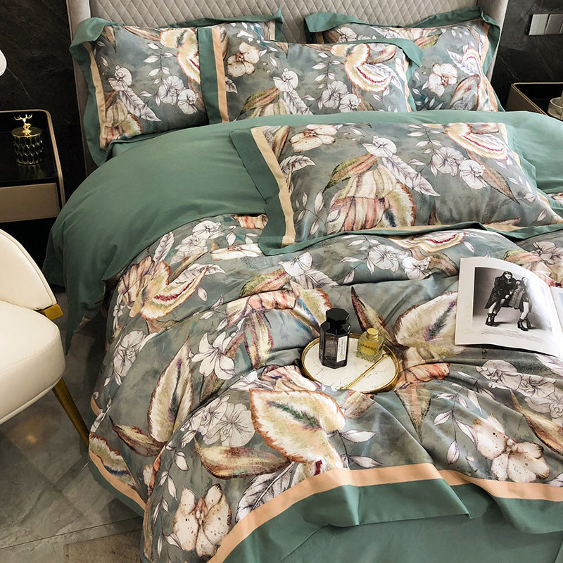 HKM-534611 Pure Cotton Four-Piece Bedding Set with Floral Pattern for 1.5-2m Beds