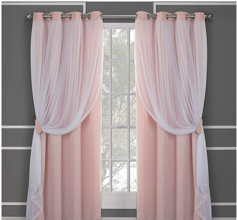 HKM-534995 Lace Double Layer Window Curtains in Dark Blue, Water Blue, Light Blue, and More – Various Sizes Available