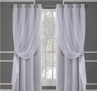 HKM-534995 Lace Double Layer Window Curtains in Dark Blue, Water Blue, Light Blue, and More – Various Sizes Available