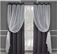 HKM-534995 Lace Double Layer Window Curtains in Dark Blue, Water Blue, Light Blue, and More – Various Sizes Available