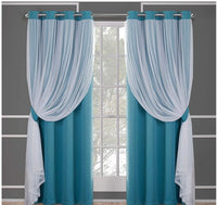 HKM-534995 Lace Double Layer Window Curtains in Dark Blue, Water Blue, Light Blue, and More – Various Sizes Available
