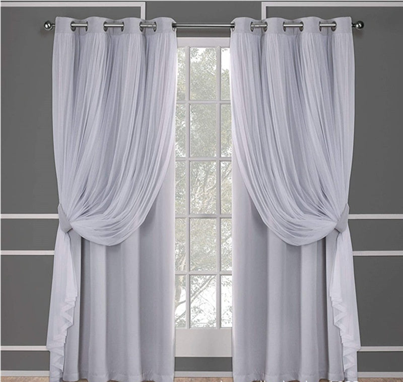 HKM-534995 Lace Double Layer Window Curtains in Dark Blue, Water Blue, Light Blue, and More – Various Sizes Available