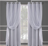 HKM-534995 Lace Double Layer Window Curtains in Dark Blue, Water Blue, Light Blue, and More – Various Sizes Available