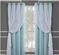 HKM-534995 Lace Double Layer Window Curtains in Dark Blue, Water Blue, Light Blue, and More – Various Sizes Available