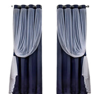 HKM-534995 Lace Double Layer Window Curtains in Dark Blue, Water Blue, Light Blue, and More – Various Sizes Available