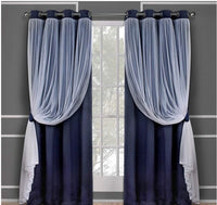 HKM-534995 Lace Double Layer Window Curtains in Dark Blue, Water Blue, Light Blue, and More – Various Sizes Available