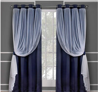HKM-534995 Lace Double Layer Window Curtains in Dark Blue, Water Blue, Light Blue, and More – Various Sizes Available