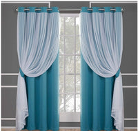 HKM-534995 Lace Double Layer Window Curtains in Dark Blue, Water Blue, Light Blue, and More – Various Sizes Available