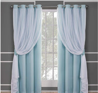 HKM-534995 Lace Double Layer Window Curtains in Dark Blue, Water Blue, Light Blue, and More – Various Sizes Available