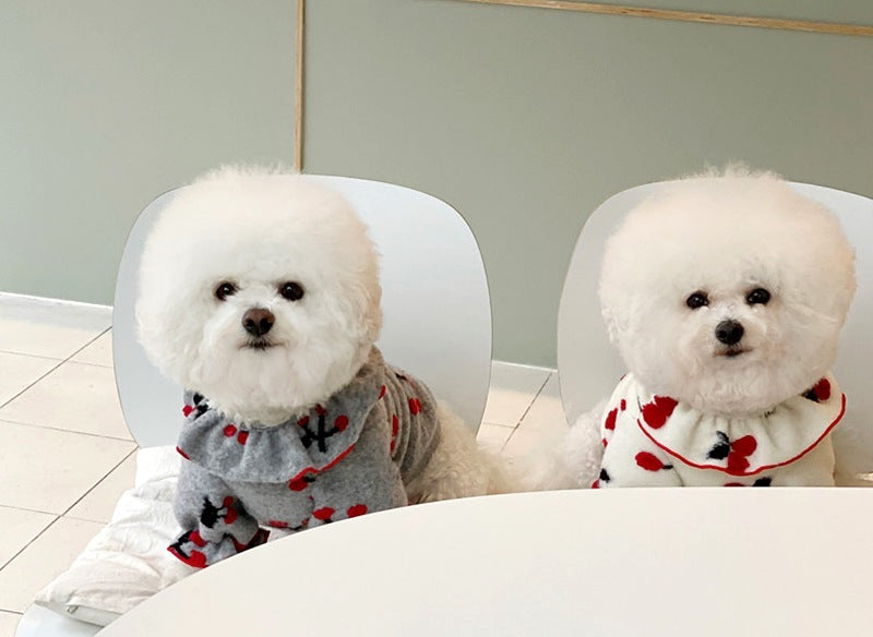 HKM-535251 Cozy Two-Legged Clothes for Pomeranian Puppies – Spring & Autumn Wear in Gray and White