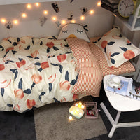 HKM-535251 Four-Piece Japanese Bedding Set with Floral Design - Polyester Quilt, Bed Sheets, and Pillowcases
