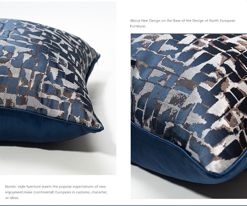 HKM-535251 Modern Minimalist Plaid Pillow Cases in Dark Blue - Available in Various Sizes