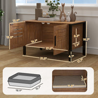 HKM-535443 Dark Brown Cat Litter Box Enclosure with Scratching Board and Elevated Base, 31.5L x 17.7W x 19.7H