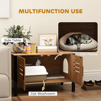 HKM-535443 Dark Brown Cat Litter Box Enclosure with Scratching Board and Elevated Base, 31.5L x 17.7W x 19.7H